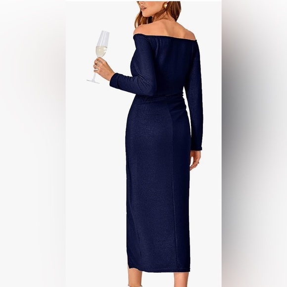 BTFBM Women Off Shoulder Bodycon Dress with Slit Glitter Ball Gown Maxi Dress S - Picture 4 of 13